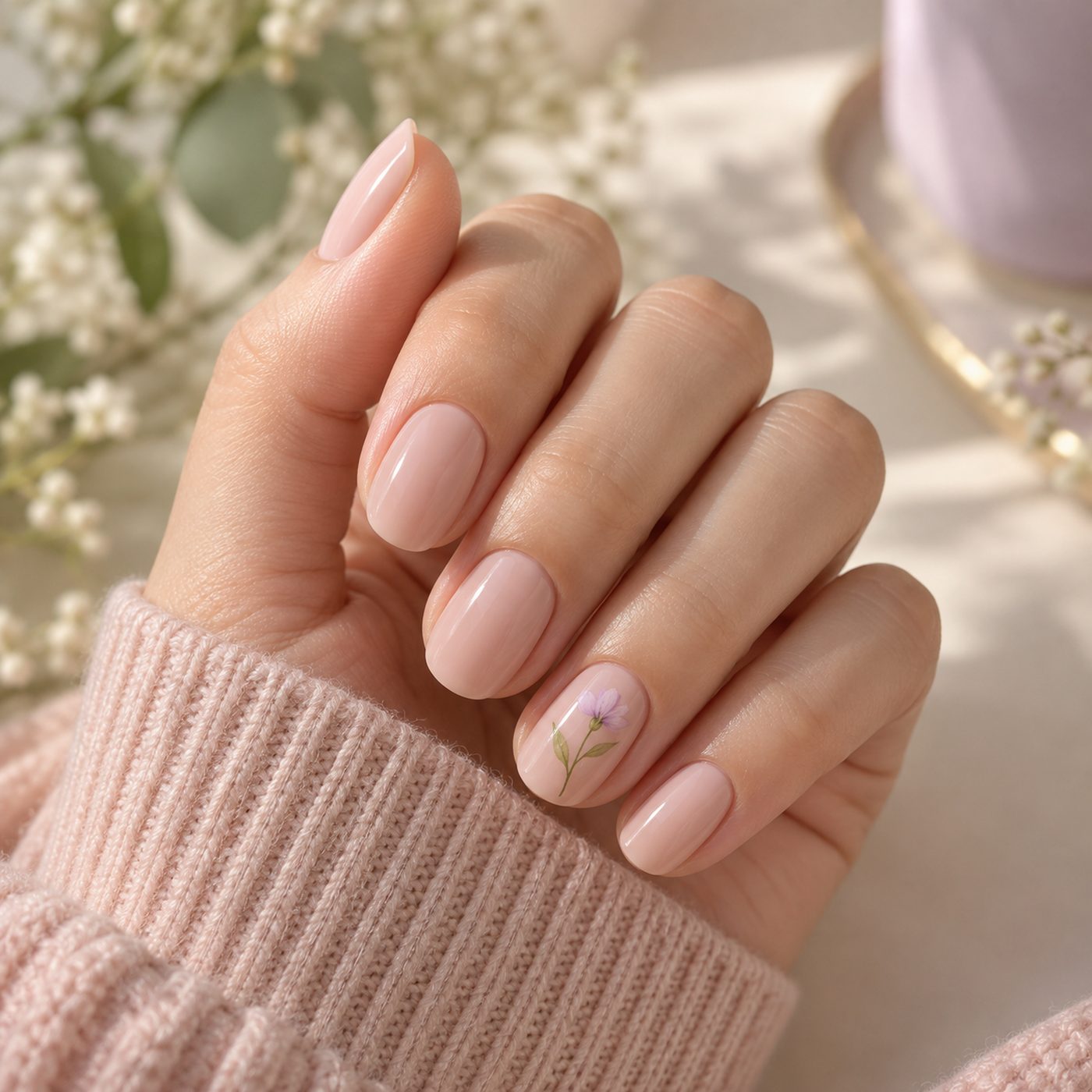 Floral hand-painted accent nail