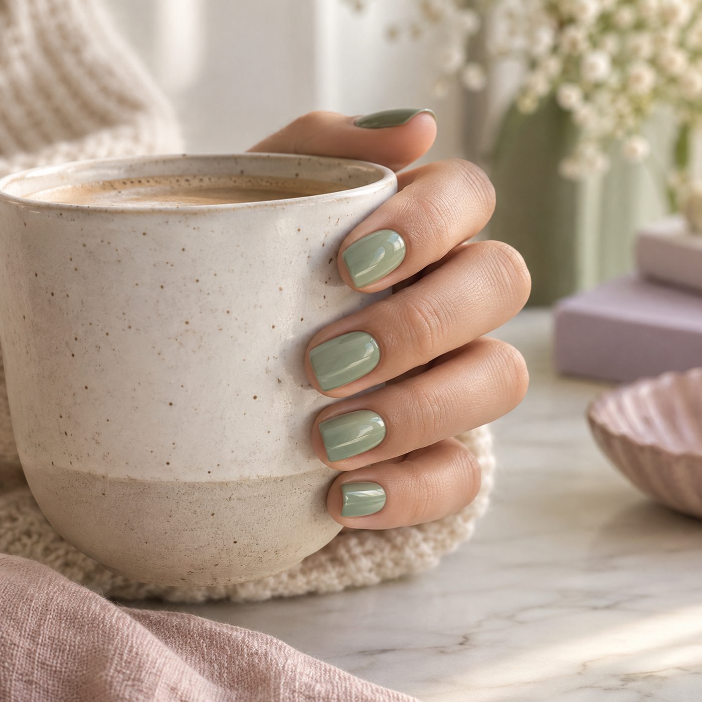 Sage green gel nails